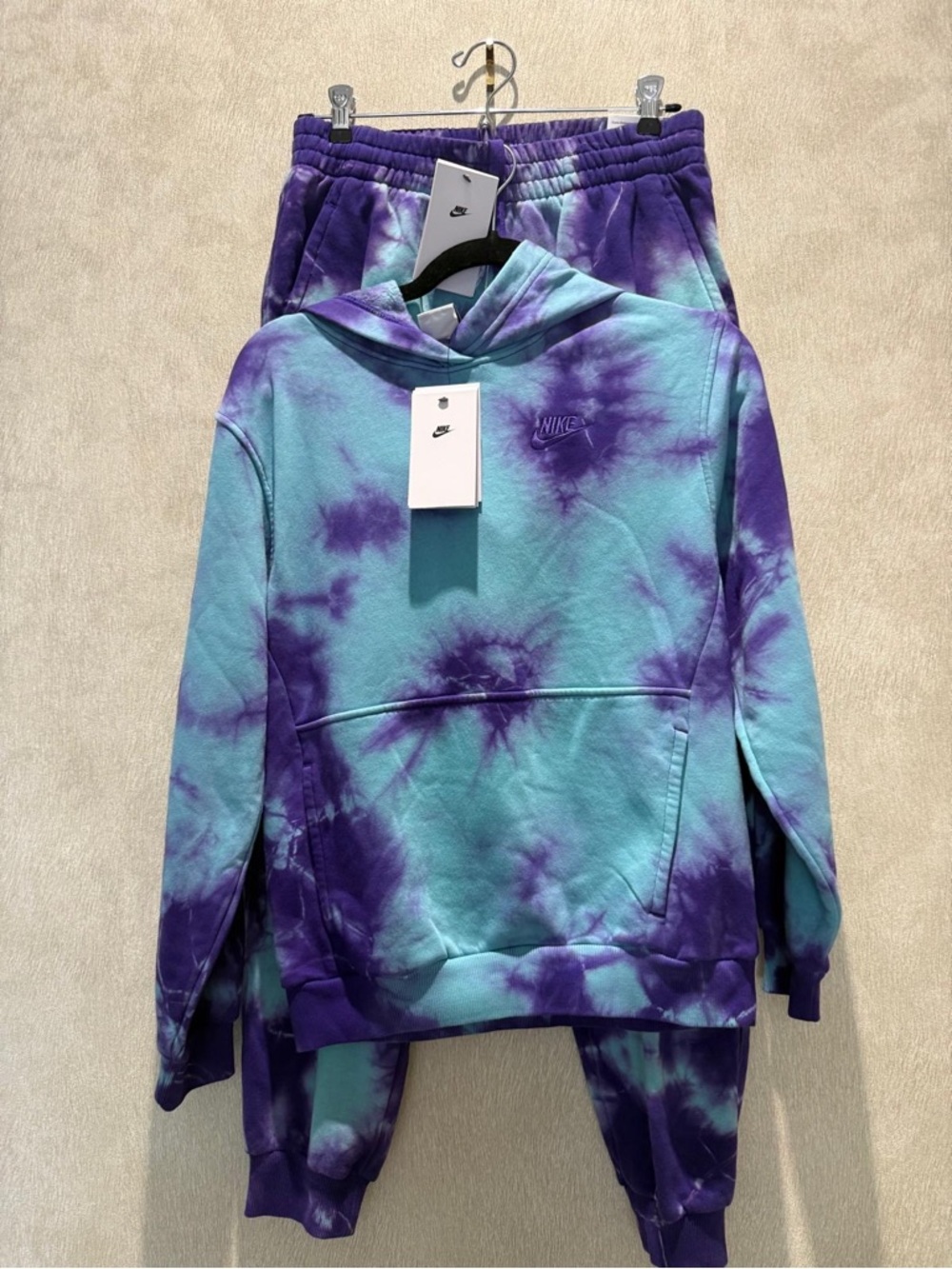 Nike Kids Pullover Hoodie & Joggers Set - Aqua Blue & Purple Tie-Dye